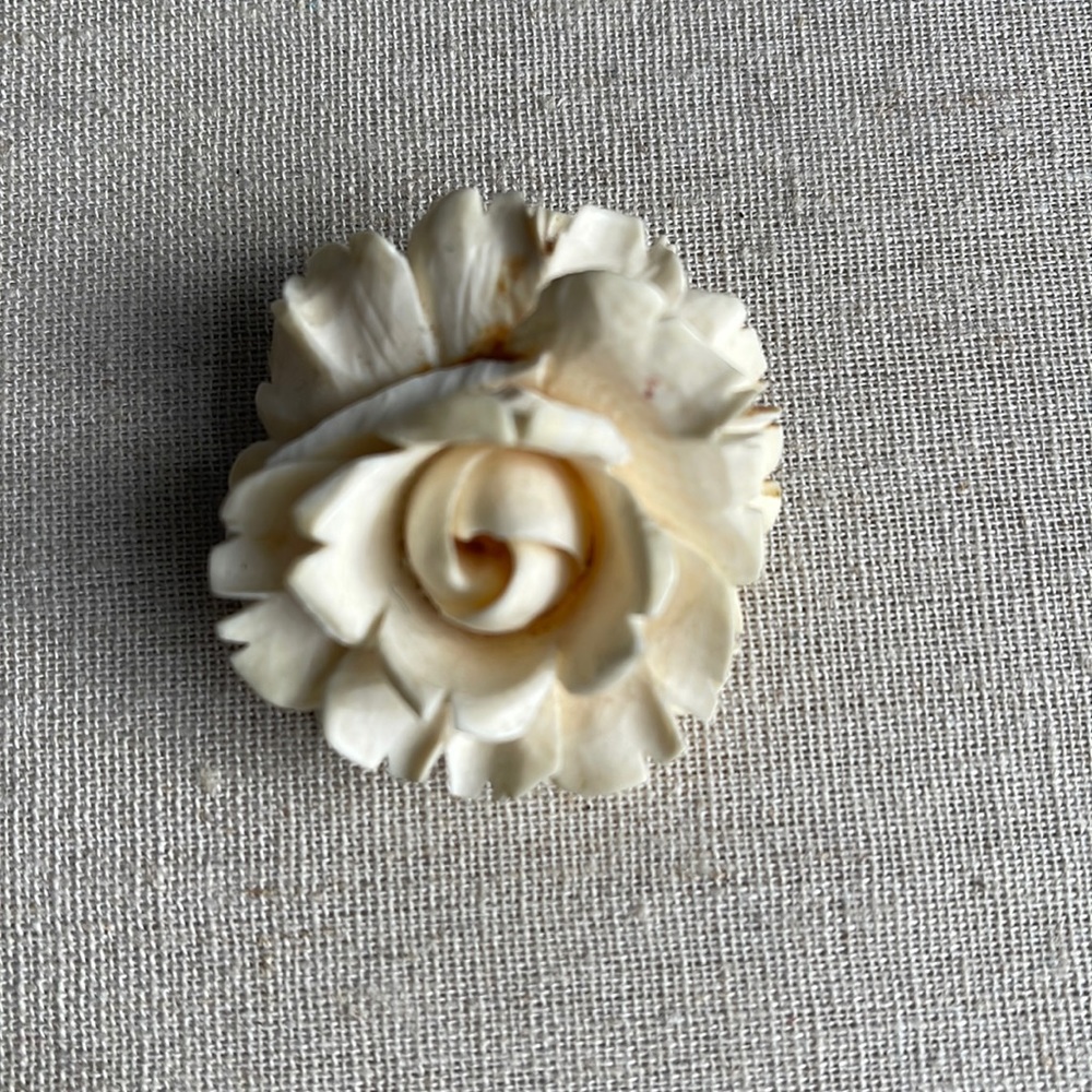 Ivory carved rose brooch